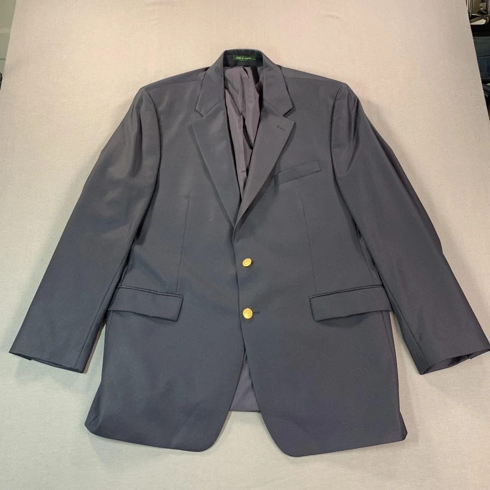 Lauren Ralph Lauren Blazer Mens 46L Navy 100% Wool Gold Button Sport Coat Jacket